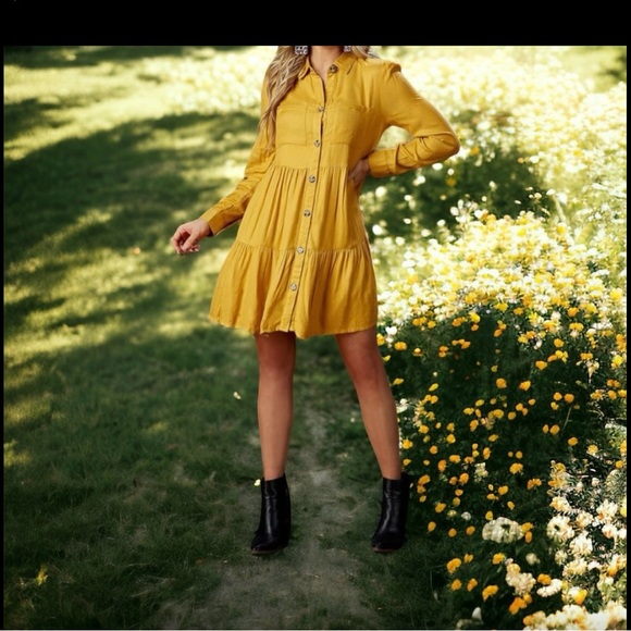 New SoHo Boho Tiered Long Sleeved Button Down Dress Women - Picture 2 of 13